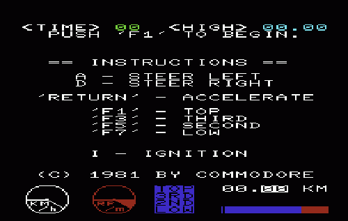 Road Race title screen for Vic-20